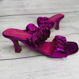 Seychelles Leeward Fuschia Ruched Leather 2 Strap Metallic Sandal‎ Size 7
